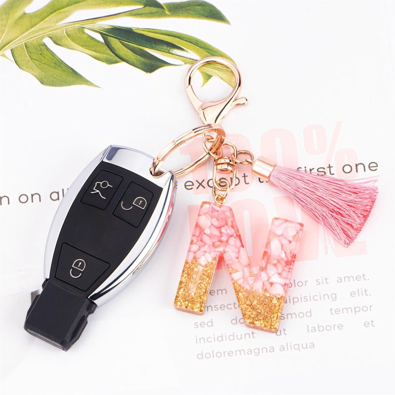 Suweibuke Cute Pink Key Chains for Women Girls, Initial Letter Keychains with Tassel, Charms for Key Purse Handbags Backpacks - Image 3